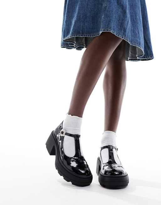Daisy Street - Mary Jane schoenen met dikke zool en uitgesneden madeliefjes in zwart 