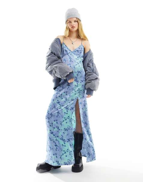 Daisy Street maxi cami dress in 90s blue floral - view 1