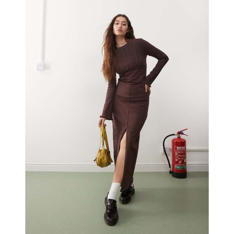 Daisy Street maxi dress in washed brown ASOS