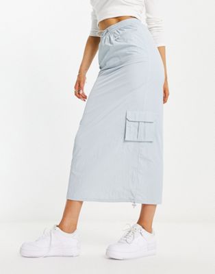 Daisy Street maxi length cargo skirt in icy blue-Multi