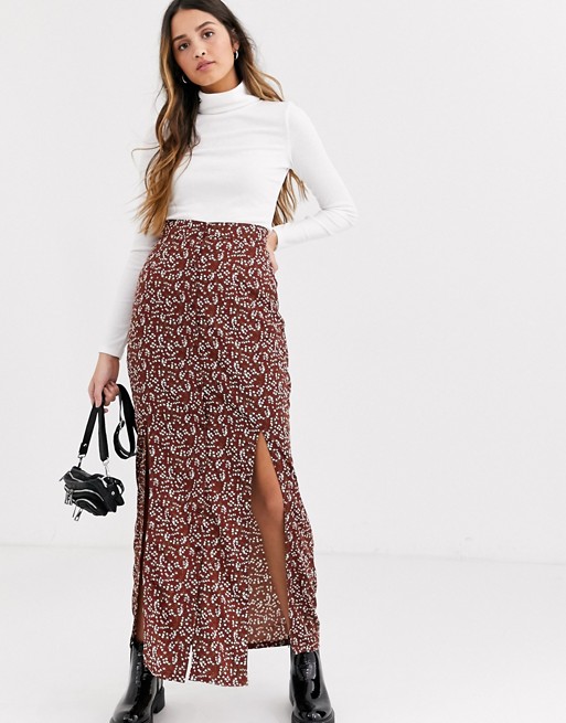 Daisy Street maxi skirt with front split in vintage floral