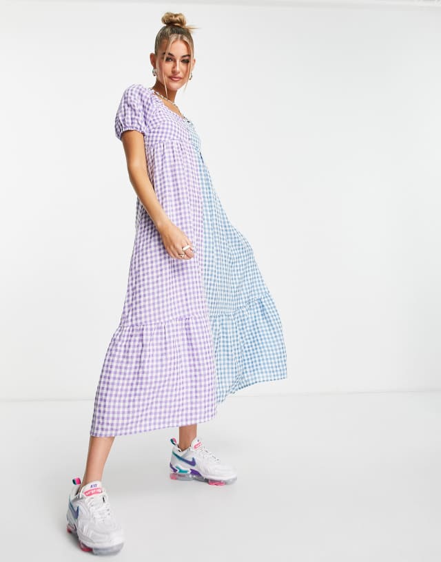 Daisy Street maxi smock dress with peplum hem in mix gingham print