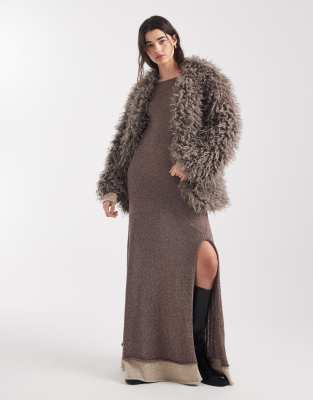 Maxikleid aus Strick in Dusty Mauve mit doppellagiger Optik-Lila Lila 36