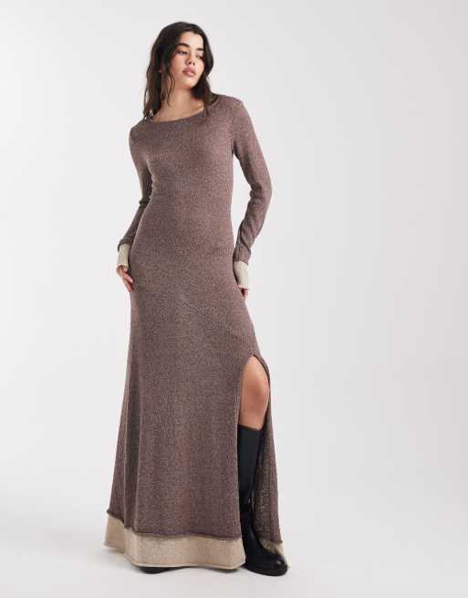 Daisy Street – Maxikleid aus Strick in Dusty Mauve mit doppellagiger Optik, 4 von 4