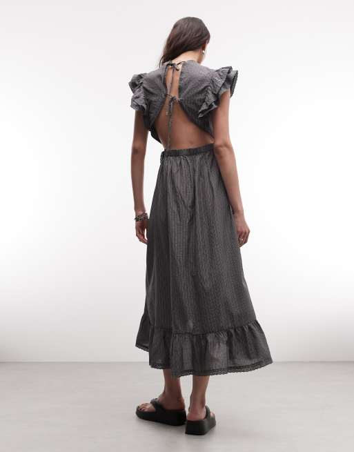 Daisy Street – Maxikleid in Grau gestreift mit Rüschen und Rückenausschnitt, 2 von 4