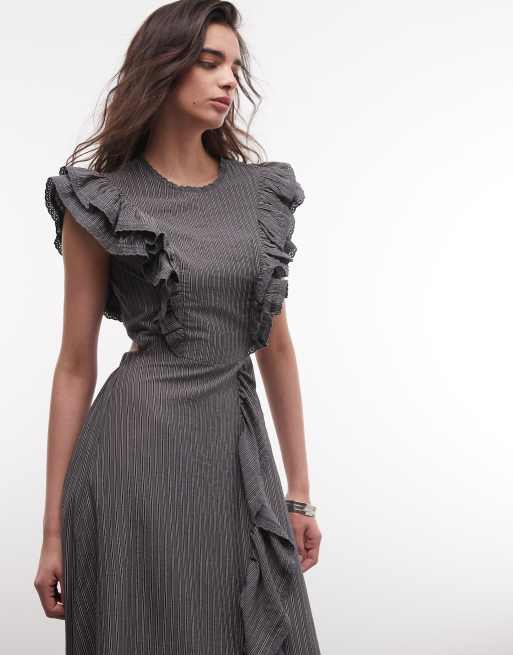 Daisy Street – Maxikleid in Grau gestreift mit Rüschen und Rückenausschnitt, 3 von 4
