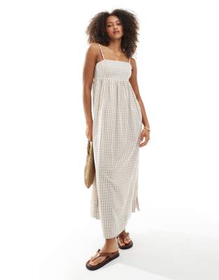 Daisy Street - Maxikleid zum Überziehen in Zartrosa mit gebundener Rückseite und Vichy-Karomuster-Neutral