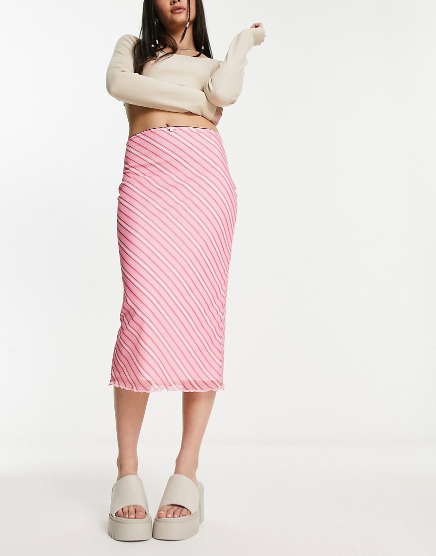 mesh midi skirt in pink print