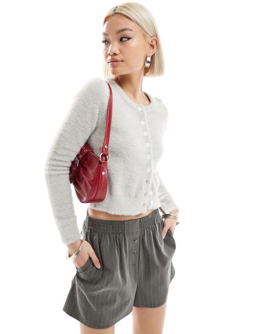 Daisy Street - Micro gebreid vest met knoopsluiting in gemêleerd grijs