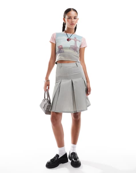 Daisy Street mid rise school grey 90s length skirt - view 1