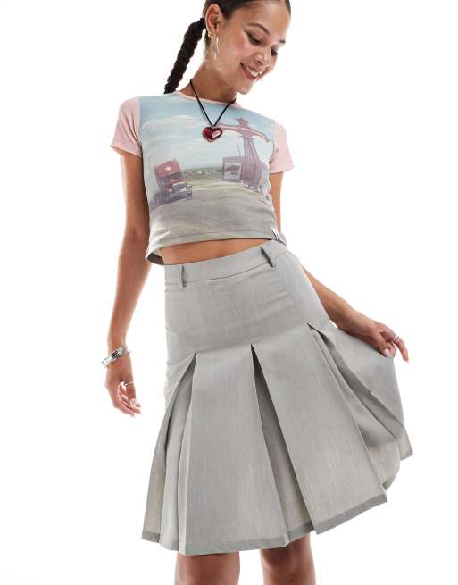 Daisy Street mid rise school grey 90s length skirt