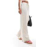 [Daisy Street] Daisy Street mid rise wide leg pants in beige linen stripe-Neutral 16 BEIGE