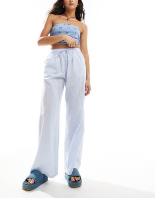 Daisy Street mid rise wide leg pants in blue cotton stripe