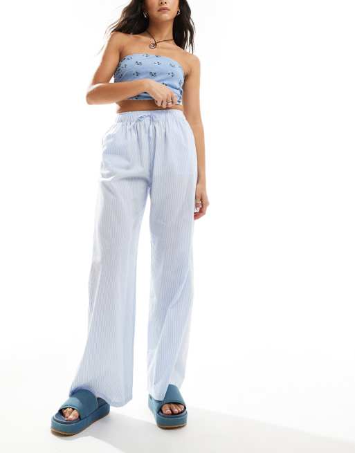 Daisy Street mid rise wide leg pants in blue cotton stripe