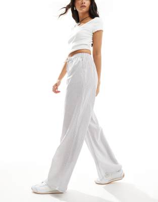 Daisy Street mid rise wide leg pants in grey cotton stripe