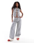 [Daisy Street] Daisy Street mid rise wide leg turn up jeans in dark navy stripe (part of a set) 14 Dark navy stripe