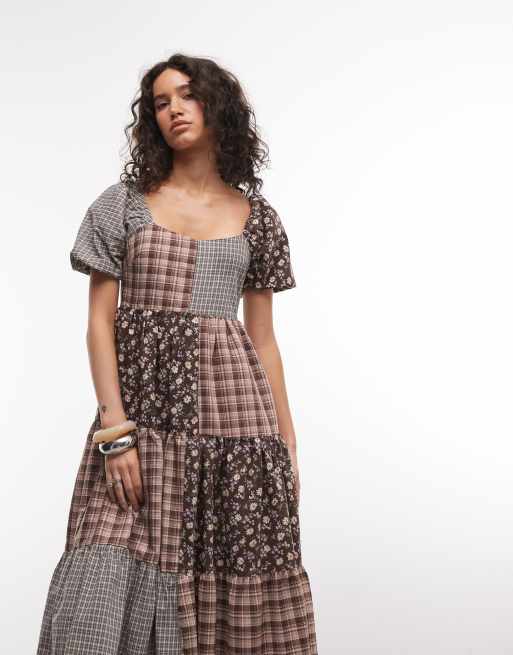 Daisy Street – Midaxi-Hängerkleid mit Puffärmeln und Blumen-Karomustermix, 2 von 4
