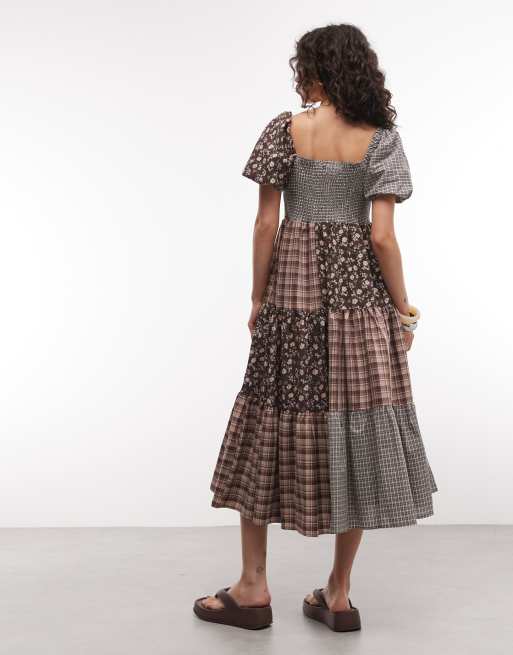 Daisy Street – Midaxi-Hängerkleid mit Puffärmeln und Blumen-Karomustermix, 3 von 4