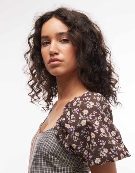 Daisy Street – Midaxi-Hängerkleid mit Puffärmeln und Blumen-Karomustermix, 4 von 4