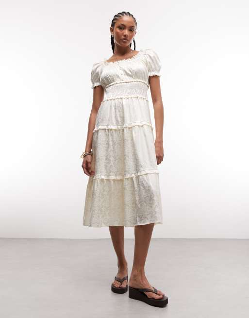Daisy Street - Midaxi jurk met stroken in wit jacquard, 2 van 4