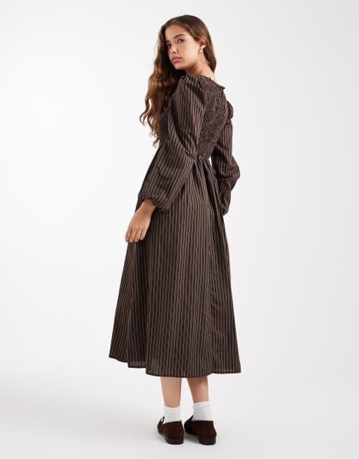Daisy Street – Midaxi-Kleid in Braun gestreift mit weiten Ärmeln, 2 von 4