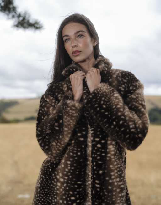 Daisy Street midi jas in chocoladebruine print, 2 van 4