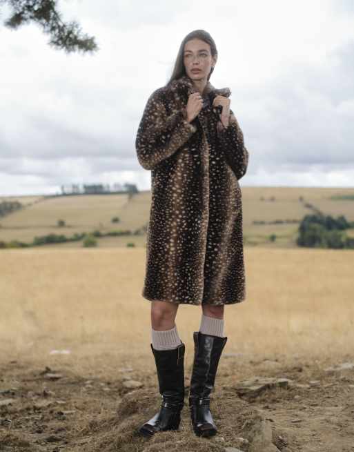 Daisy Street midi jas in chocoladebruine print, 4 van 4