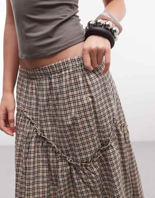 Daisy Street midi skirt with ruffle detailing in beige check, 2 of 5