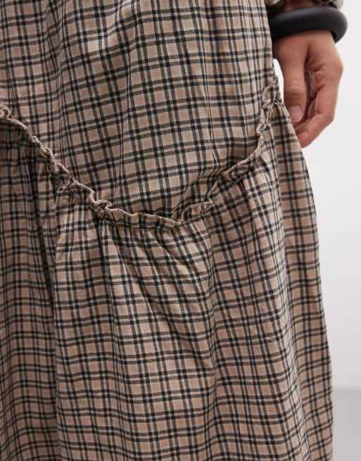 Daisy Street midi skirt with ruffle detailing in beige check, 5 of 5