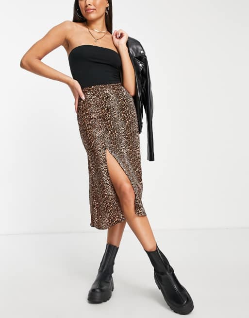 Daisy Street midi skirt with thigh split in grunge leopard ASOS