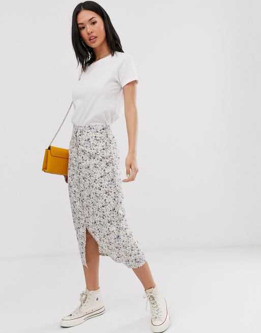 Daisy Street – Midikjol med knappar och vintageinspirerat småblommigt mönster