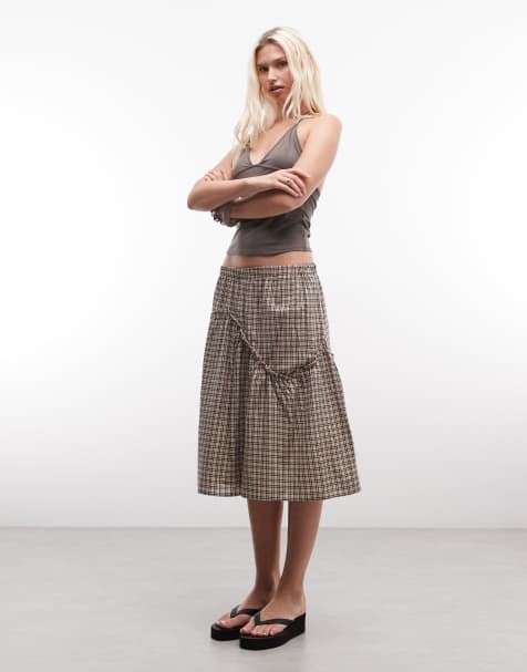 Daisy Street – Midirock in Beige kariert mit Rüschendetails - view 1