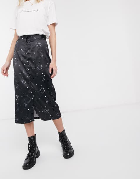 Daisy Street – Midirock mit Knopfleiste vorn und Tarot-Aufdruck