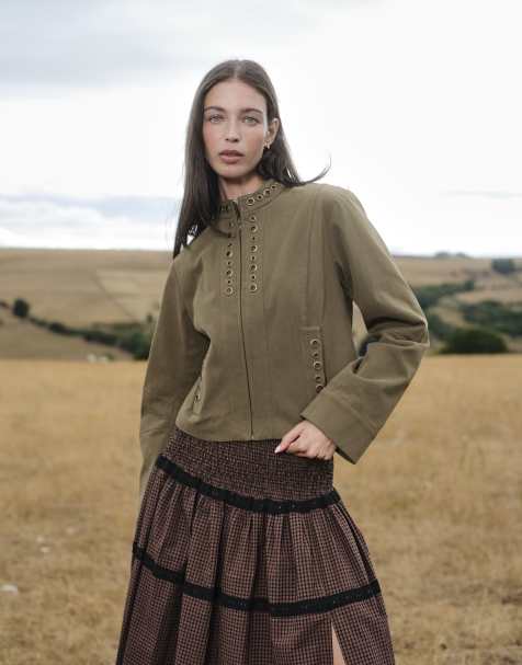 Daisy Street militärinspirerad figursydd jacka med öljetter i khaki - view 1