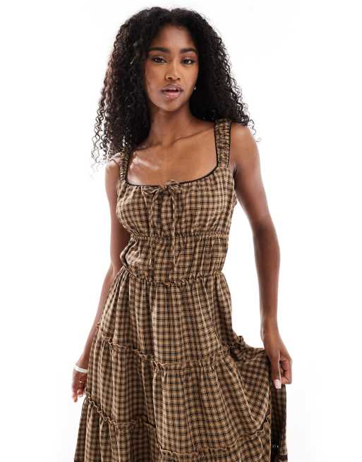 Daisy Street - Milkmaid-midikjole med brunt gingham-tern , 2 af 4