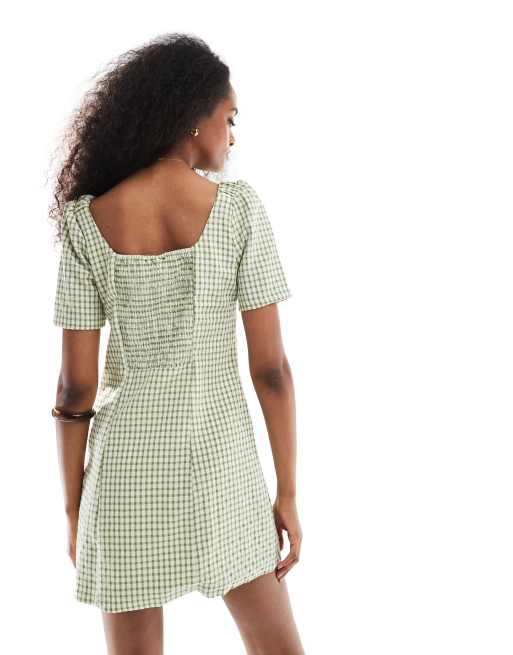 Daisy Street - Milkmaid-minikjole med knapper foran og grønne gingham-tern, 4 af 4