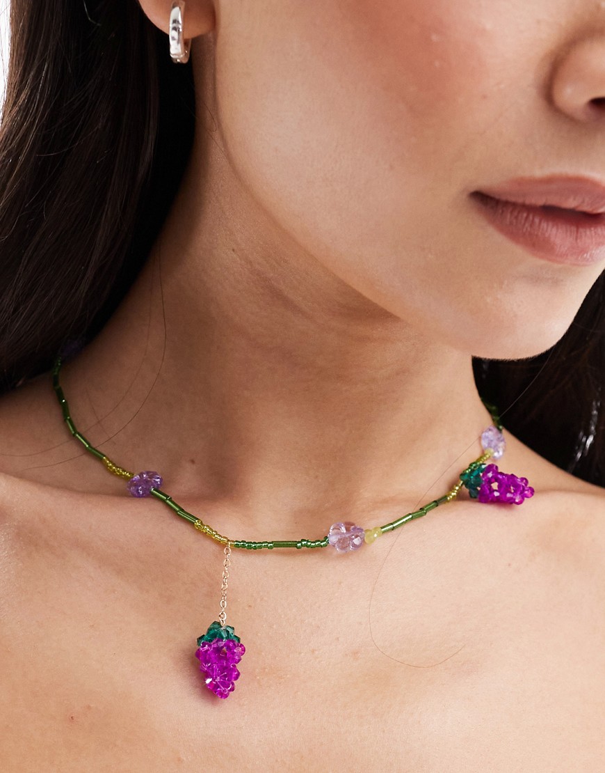 Daisy Street mini beaded grape necklace-Multi