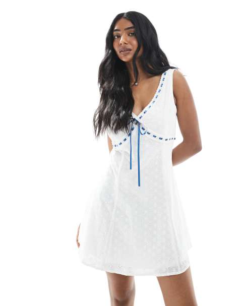Daisy Street - Mini jurk met broderie en kant in wit - view 1