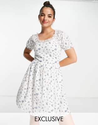 Daisy Street Milkmaid Corset Detail Mini Dress In Spring Floral-white In White
