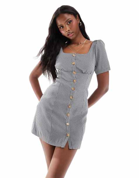 Daisy Street mini milkmaid dress with button down front in mono gingham - view 1