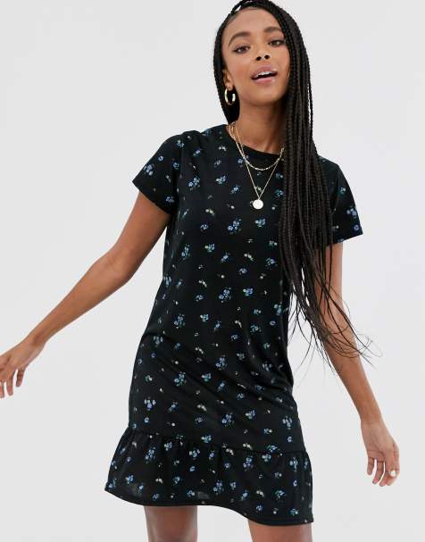 Daisy Street mini shift dress with peplum hem in vintage ditsy floral