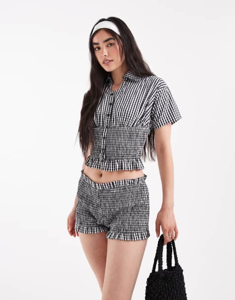 Daisy Street mini shorts in black gingham co-ord - view 1