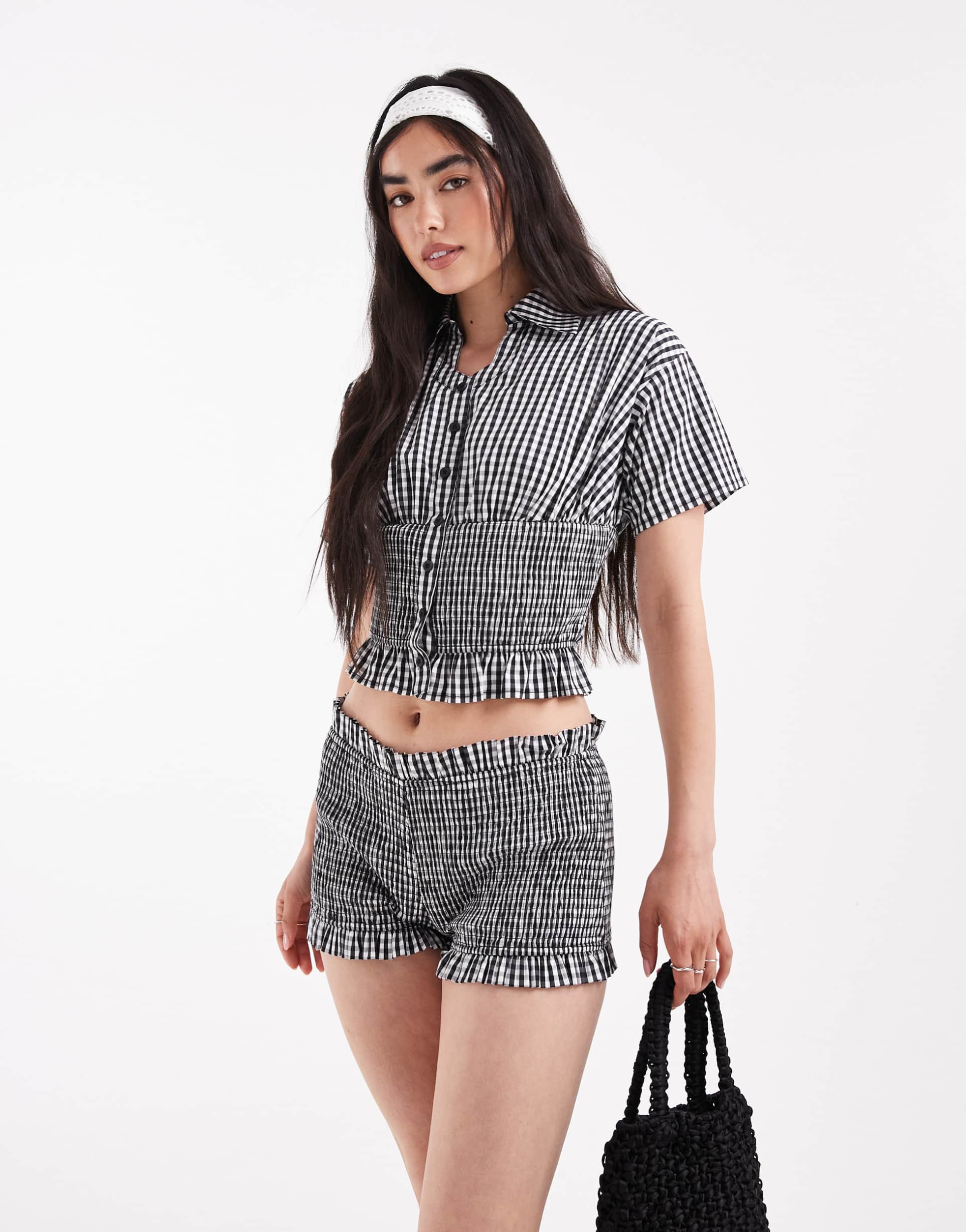 daisy street mini shorts in black gingham - part of a set