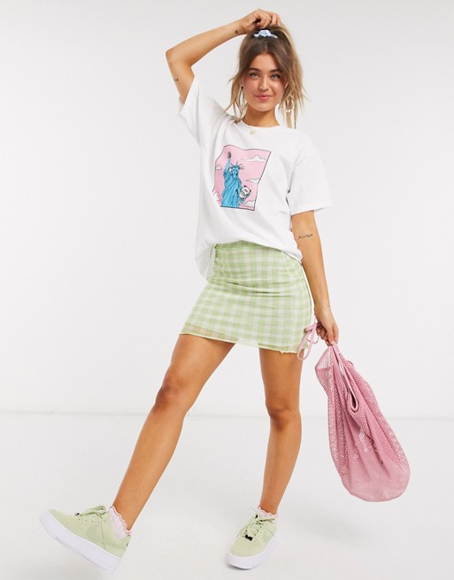 Daisy Street mini skirt in check mesh co-ord