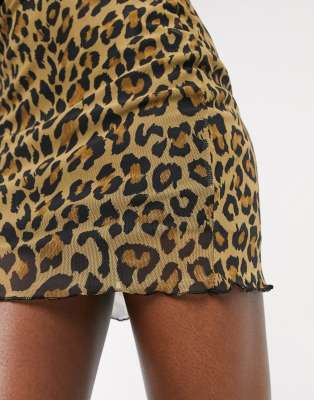 Daisy Street mini skirt with crinkle hem in leopard print mesh | ASOS