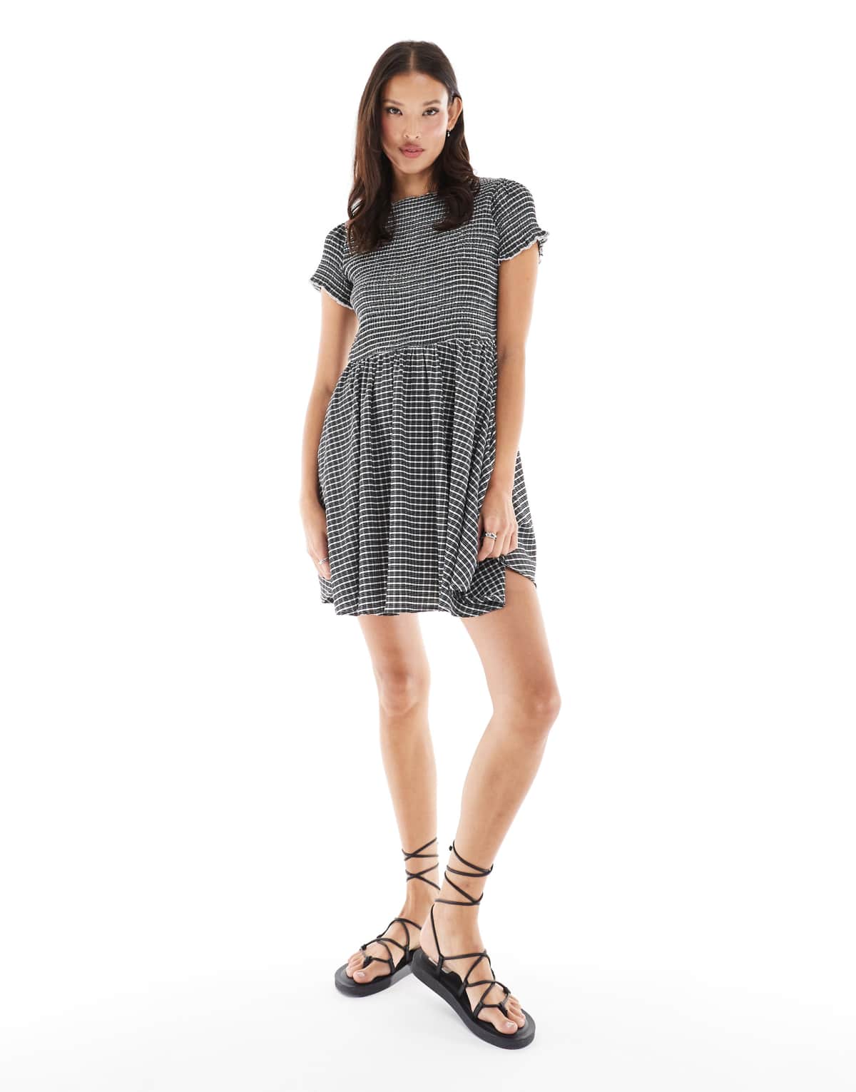 Daisy Street mini smock dress in black check