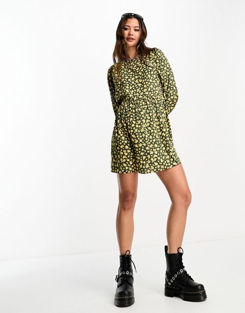 ASOS DESIGN blouson sleeve mini dress with open back in washed