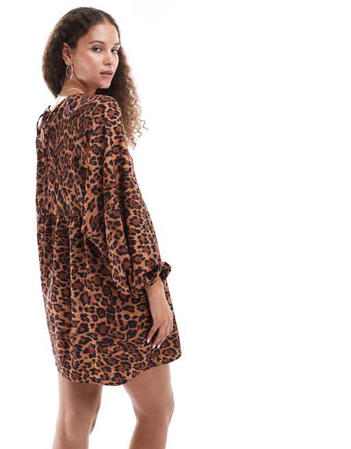 Daisy Street mini smock dress in vintage style leopard