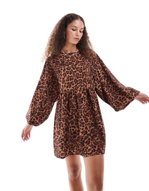 Daisy Street mini smock dress in vintage style leopard