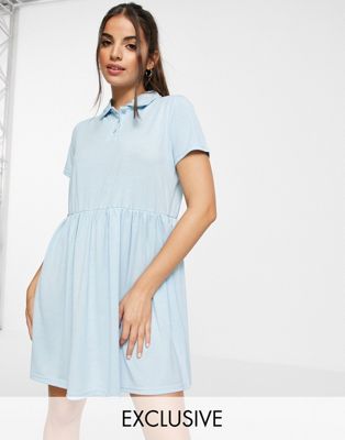 Daisy Street mini smock dress with polo collar in pastel-Blues